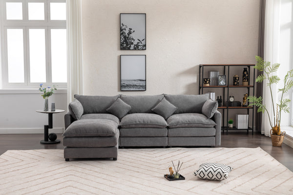 Modular Sectional Sofa,  3-Seater Sofa with Ottoman, Modern L-Shaped Sofa for Living Room Bedroom Apartment