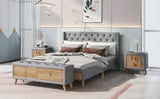 Queen Size Upholstered Platform Bed with Two Nightstands and Storage Bench