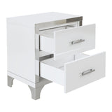 Queen Size Upholstered Bed with Three Drawers, High Gloss Mirrored Nightstands and Dresser with Metal handles and Legs