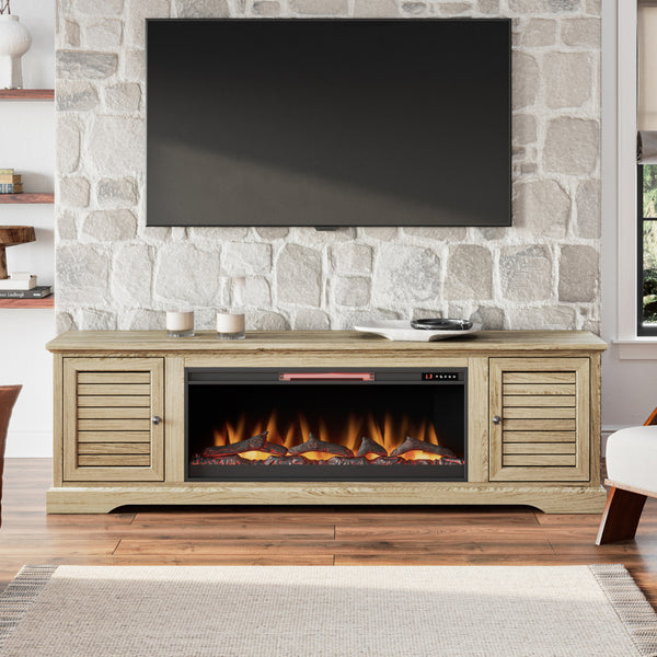 Devine 83 inch Electric Fireplace TV Console for TVs up to 95 inches, Alabaster finish
