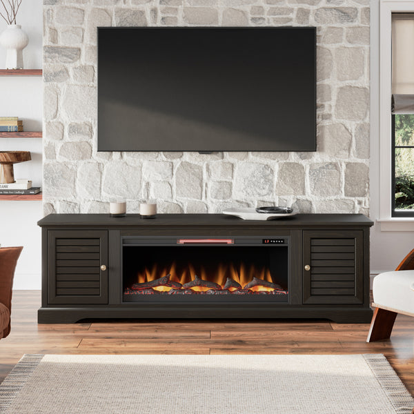 Devine 83 inch Electric Fireplace TV Console for TVs up to 95 inches, Clove finish