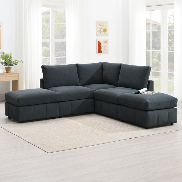 Modern Sectional Sofa with Vertical Stripes - 5-Seat couch