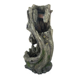 Grey Indoor Outdoor Tree Trunk Fountain, Polyresin Rusitic Floor Standing Waterfall Fountain with Light, Natural Water Feature for Garden Lawn Porch Yard