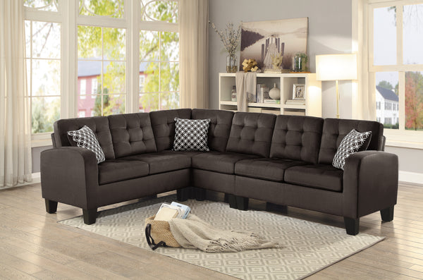 Dark Brown Reversible 4-Piece Sectional Sofa Tufted Detail Textured Fabric