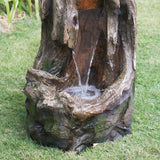 Grey Indoor Outdoor Tree Trunk Fountain, Polyresin Rusitic Floor Standing Waterfall Fountain with Light, Natural Water Feature for Garden Lawn Porch Yard