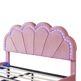 Queen Size Upholstered LED Platform Bed with Storage Ottoman-Velvet