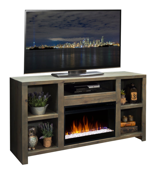 Bridgevine Home Joshua Creek 62 inch Electric Fireplace TV Stand for TVs up to 70 inches, Barnwood Finish