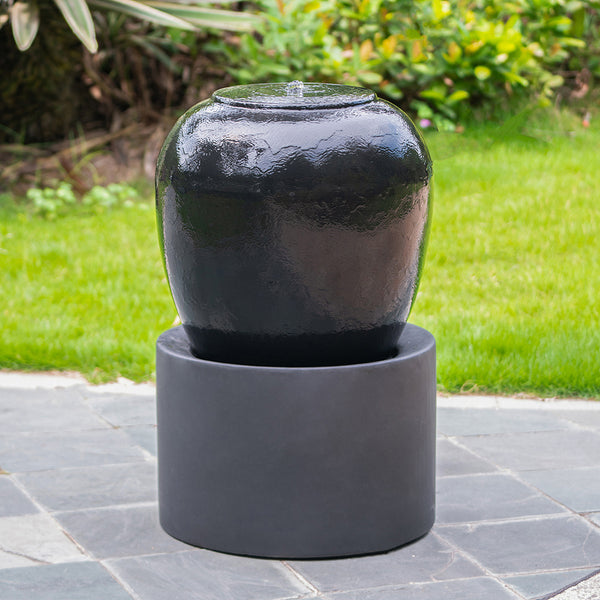 Black Heavy Outdoor Cement Fountain Black