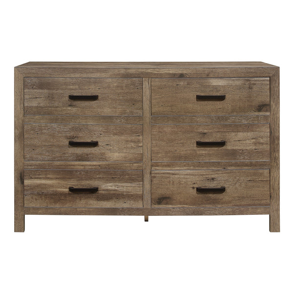 Rustic Style Dresser with 6 Storage Drawers Weathered Pine Finish