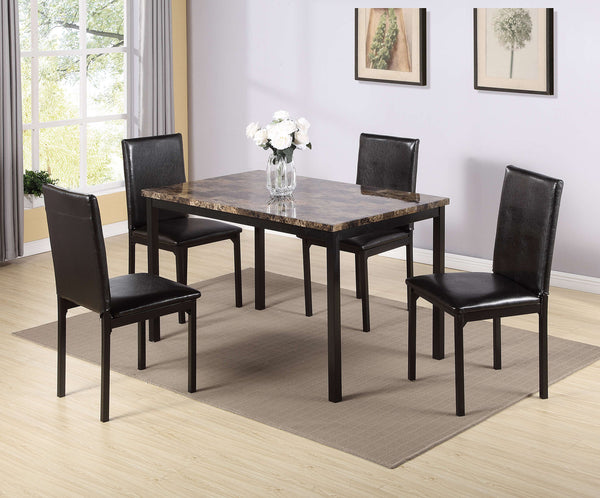 Furniture 5 Piece Metal Dinette Set with Faux Marble Top