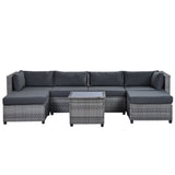 7 Piece Rattan Sectional Seating Group with Cushions, Outdoor Rattan Sofa NEW!