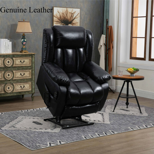 Black Leather lift chair Dual Motor  with 8-Point Vibration Massage and Lumbar Heating