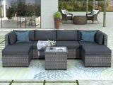 7 Piece Rattan Sectional Seating Group with Cushions, Outdoor Rattan Sofa NEW!