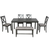 6-Piece Kitchen Dining Table Set Wooden Rectangular Dining Table, 4 Dining Chairs