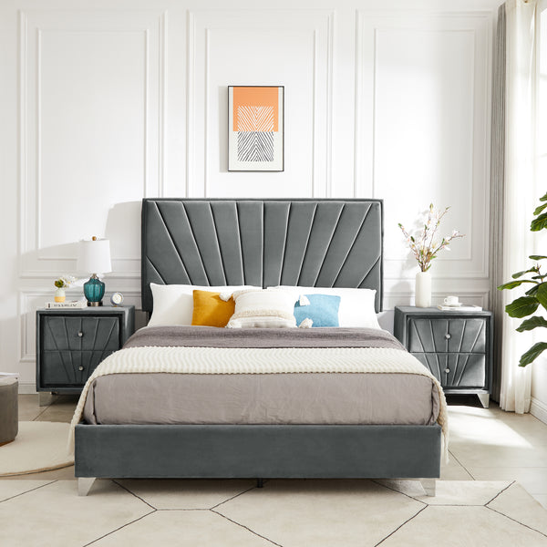 Queen bed with two nightstands