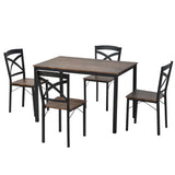 5-Piece Industrial Wooden Dining Set with Metal Frame and 4 Ergonomic Chairs, Brown