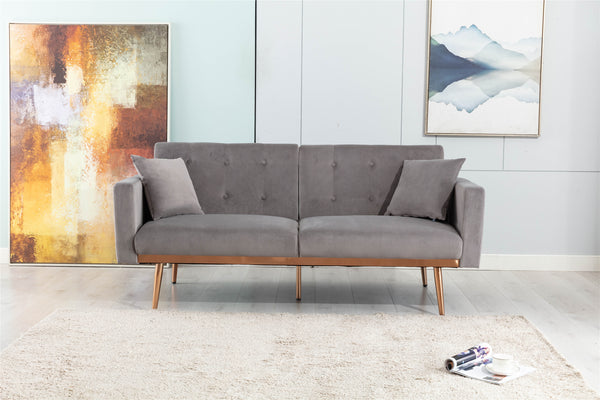 Grey Velvet Sofa with rose gold metal feet