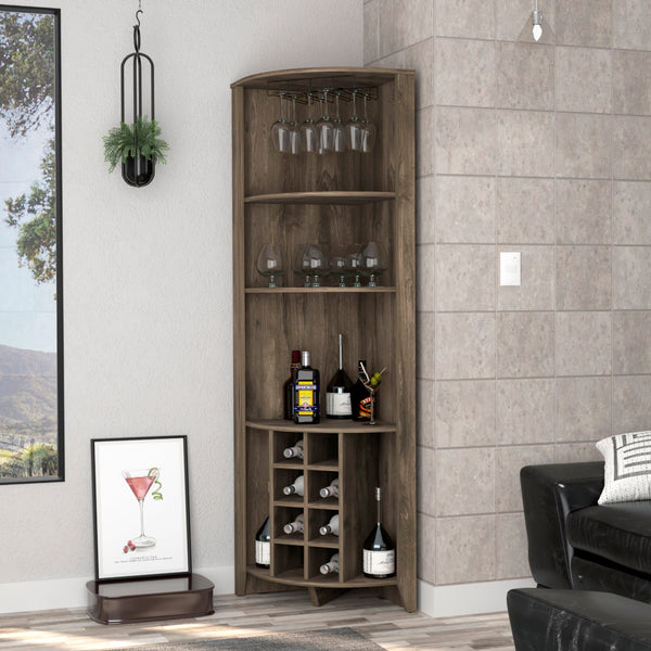 Georgia 8-Bottle 5-Shelf Corner Bar Cabinet in Dark Brown