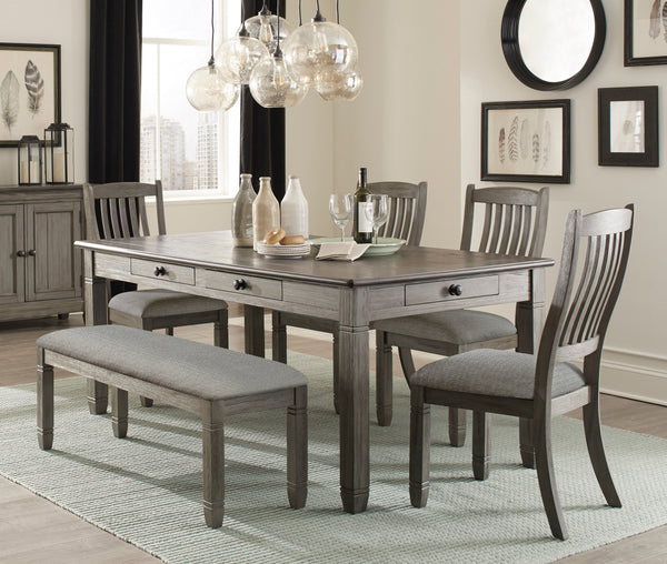 Antique Gray and Coffee Finish 6pc Dining Set