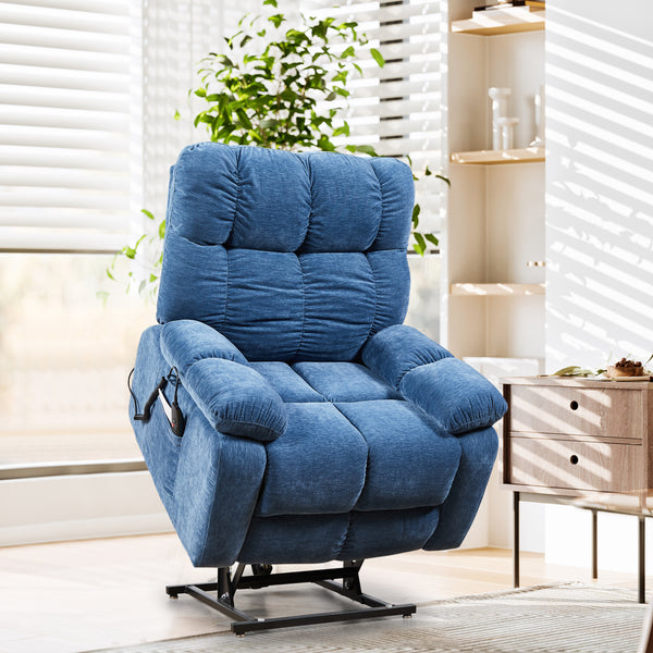 Blue Power Lift Recliner Chair with Airbag Massage and Heating USB Charge Ports