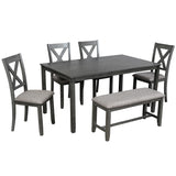6-Piece Kitchen Dining Table Set Wooden Rectangular Dining Table, 4 Dining Chairs