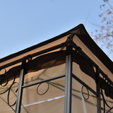 Iron Patio Khaki Outdoor Gazebo, Double Roof Soft Canopy