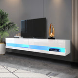 180 Wall Mounted Floating 80" TV Stand with 20 Color LEDs White