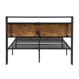 Queen Size  Metal Platform Bed Frame with Wooden Headboard and Footboard