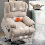 High Back Large Size Beige Chenille Power Lift Recliner Chair with 8-Point Vibration Massage and Lumbar