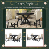 Furniture Retro Style Dining Table Set with Extendable Table and 4 Upholstered Chairs