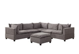 Light Gray Fabric 6 Piece Modular Sectional Sofa with Ottoman