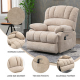 High Back Large Size Beige Chenille Power Lift Recliner Chair with 8-Point Vibration Massage and Lumbar