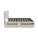 Queen Size Upholstered Platform Bed with LED Frame and 4 Drawers, Linen Fabric