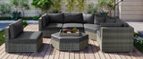 6 Piece Outdoor Conversation Set All Weather Wicker Sectional Sofa with Ottoman and Cushions and Small Trays
