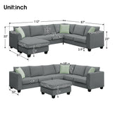 Grey Sectional Sofa Couche with Ottoman L Shape