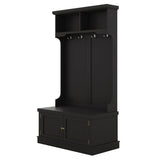 Black Hall Tree with Storage Shoe Bench for Entryway and Hallway