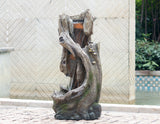 Grey Indoor Outdoor Tree Trunk Fountain, Polyresin Rusitic Floor Standing Waterfall Fountain with Light, Natural Water Feature for Garden Lawn Porch Yard