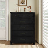 Rustic Farmhouse Style 6 Pieces Bedroom Sets Blackwash Queen Bed with 2 Drawers, Nightstand*2, Chest, Dresser and Mirror, Coffee