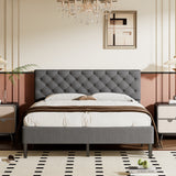 Queen Upholstered Linen Platform Bed - Gray