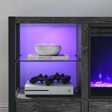 60 Inch Electric Fireplace Media TV Stand With Sync Colorful LED Lights-Dark rustic oak color
