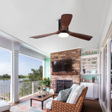 Semi Flush Ceiling Fan with Integrated LED Light in Solid Wood Blade