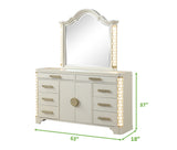 Queen 5 Pc Unique LED Bedroom Set made with Wood in Beige