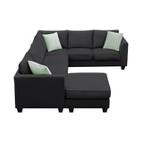Sectional Sofa Couches Living Room Sets, 7 Seats Modular Sectional Sofa with Ottoman, L Shape Fabric Sofa Corner Couch Set with 3 Pillows