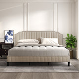 Modern Linen Curved Upholstered Platform Bed
