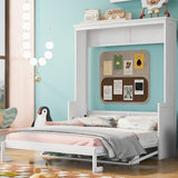 Queen Size White Murphy Bed with Shelf