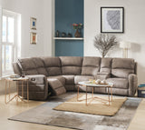 Olwen Mocha Nubuck Power Recliner Sectional Sofa w/ USB Port