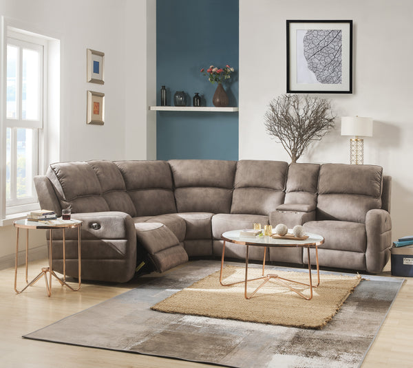 Olwen Mocha Nubuck Power Recliner Sectional Sofa w/ USB Port