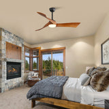 52 Inch Indoor Modern Ceiling Fan With Dimmable 6 Speed Remote 3 Solid Wood Blade Reversible DC Motor For Living Room