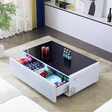 Smart Table Fridge, Multifunctional Coffee Table, Tempered Glass Table Top and Back Storage