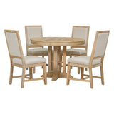 5-Piece Dining Set Extendable Round Table and 4 Upholstered Chairs